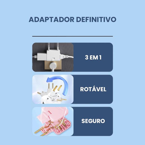 Imagem de Kit 3 Benjamim Adaptador T Articulado 16A 2 Plug USB Bivolt