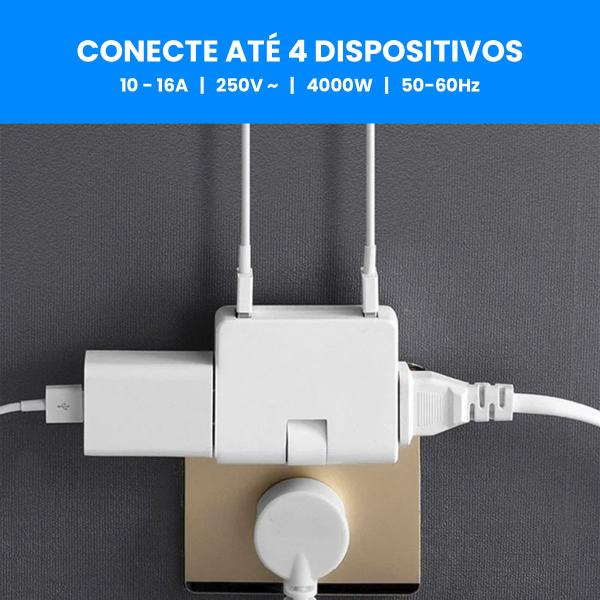 Imagem de Kit 3 Benjamim Adaptador T Articulado 16A 2 Plug USB Bivolt