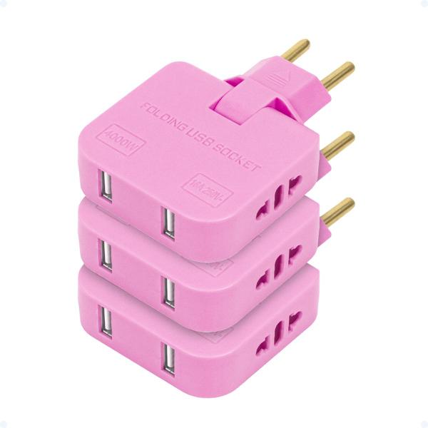 Imagem de Kit 3 Benjamim Adaptador T Articulado 16A 2 Plug USB Bivolt