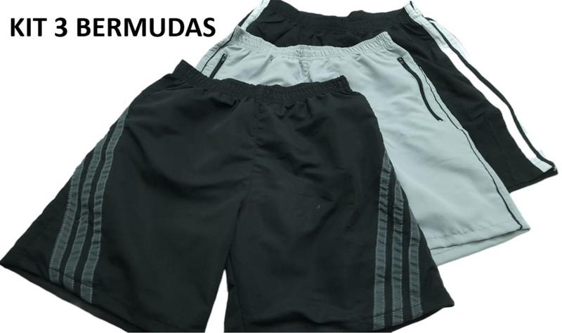 Imagem de kit 3 Bermuda Shorts Maculino 38 ao 44 Tactel, Academia, Lazer, Treino, Esporte