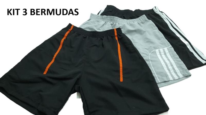 Imagem de kit 3 Bermuda Shorts Maculino 38 ao 44 Tactel, Academia, Lazer, Treino, Esporte