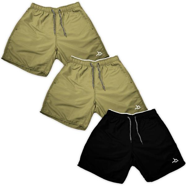 Imagem de Kit 3 Bermuda Shorts Masculino Básicos Preto Bege Academia