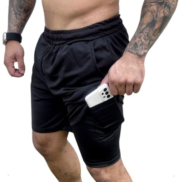 Imagem de Kit 3 Bermudas Short Duplo Esportivo Academia Bolso Celular