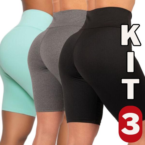 Imagem de Kit 3 Bermudas Shorts Legging Academia Ciclista Cintura Alta