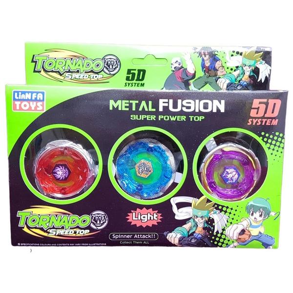 Imagem de Kit 3 Beyblade Metal C/Luz Led Speed Light + Lançador