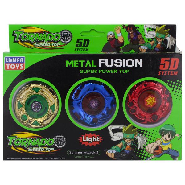 Kit 3 Beyblades Metal Fusion Tornado Speed Top com Led - Conjunto
