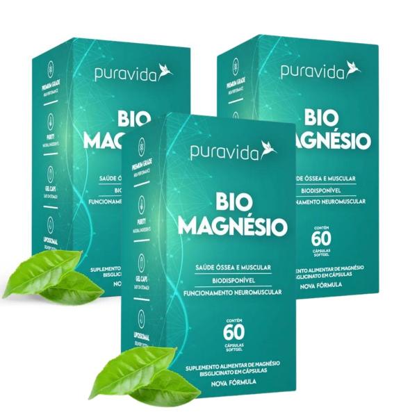 Imagem de Kit 3 Biomag Magnesio Quelato Bisciglinato Puravida 60 Cápsulas