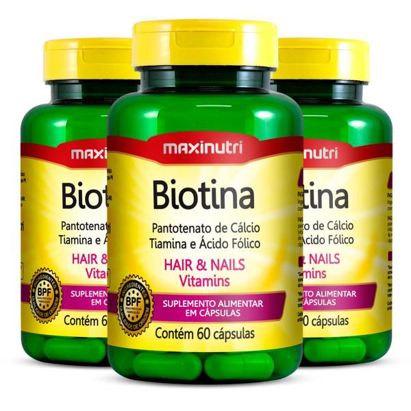 Imagem de Kit 3 Biotina Hair & Nails Vitamins Maxinutri 60 Cápsulas