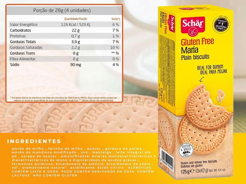 Imagem de Kit 3 Biscoito Maria Sem Glúten Plain Biscuits Schar 125G