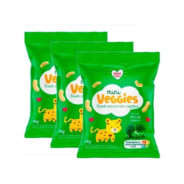 Imagem de Kit 3 Biscoito Nhami Mami Mini Veggie Snack Ervilha e Brócolis 18g