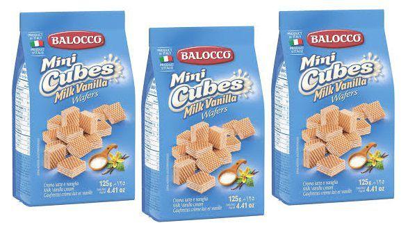 Kit 3 biscoito wafer balocco mini cubo baunilha 125g Imagem de Kit 3 biscoito wafer balocco mini cubo baunilha 125g