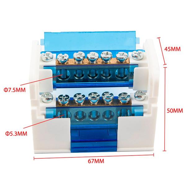 Imagem de Kit 3 Bloco de Distribuição Modular 2 Barramentos de 7 Furos 125a para Trilho Din 207