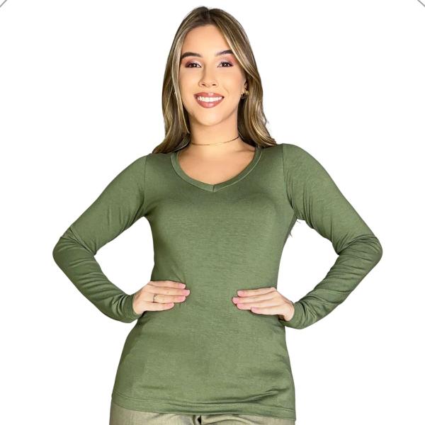 Imagem de Kit 3 Blusas Femininas Moda Básica Segunda Pele Cacharrel Decote V Manga Longa Estação Inverno Aristem Roupas de Frio