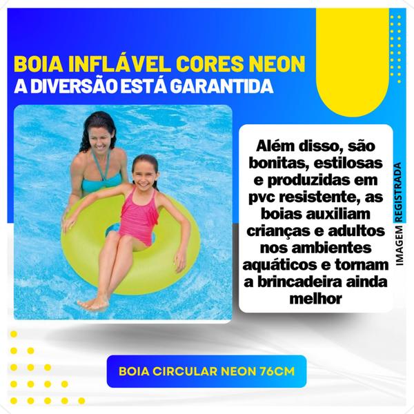 Imagem de Kit 3 Boia Infantil Criança Adulto Inflável Neon Pool Party Decoração 76cm+Óculos de Natação