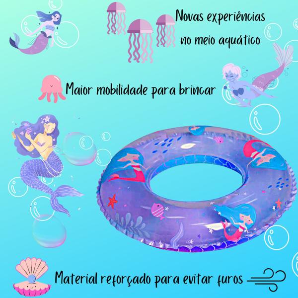 Imagem de Kit 3 Boia Inflável Sereia Infantil 60Cm Redonda Piscina Praia Material Reforçado Para Evitar Furos Brinquedo Criança