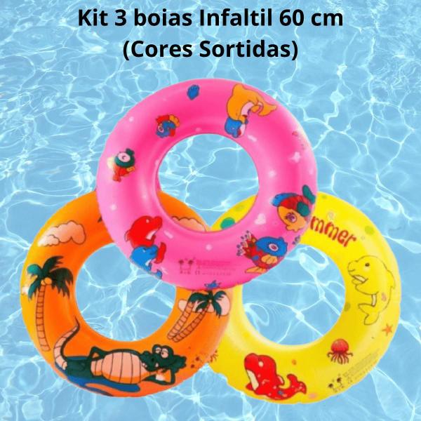 Imagem de Kit 3 Boias Infantil Praia Piscina Cores Vivas Pool Party 60cm Redonda Divertida Inflável