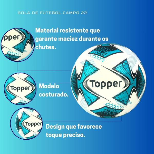 Imagem de Kit 3 Bola Futebol Campo Topper 22 Grama Tamanho Oficial Pro