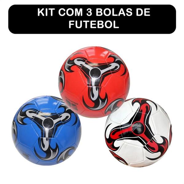 Imagem de Kit 3 Bolas De Futebol Campo Tamanho 5 Sintético Sortidas