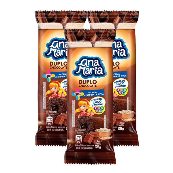 Kit 3 Bolinho Ana Maria Duplo QD+ Chocolate 35g Imagem de Kit 3 Bolinho Ana Maria Duplo QD+ Chocolate 35g