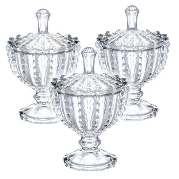 Kit 3 Bomboniere Potiche Baleiro Pote Vidro Porta Joias Decorativo Doces Decoração Redondo - Haüskraft Imagem de Kit 3 Bomboniere Potiche Baleiro Pote Vidro Porta Joias Decorativo Doces Decoração Redondo