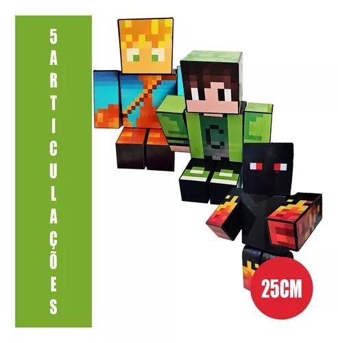 Imagem de Kit 3 Bonecos Articulado Jogo Minecraft Athos Lopers Cadres