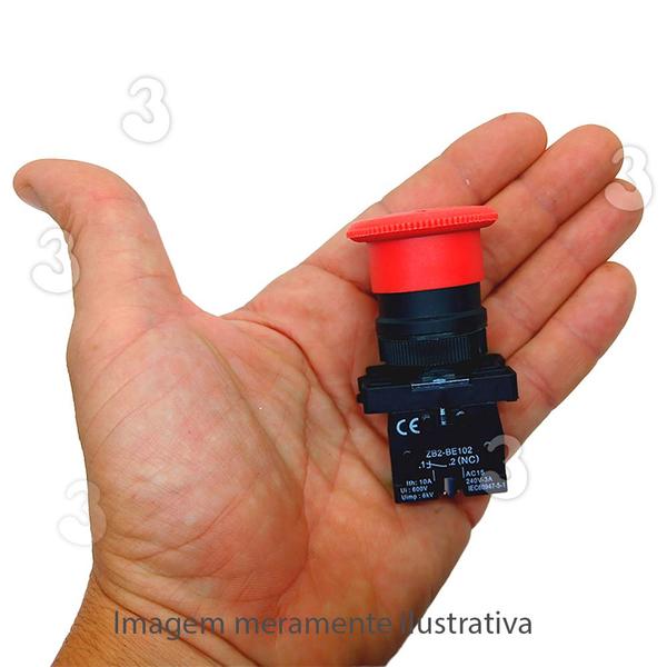 Imagem de Kit 3 Botão Cogumelo de Emergência Trava Gira Destrava Vermelho 1nf 22mm