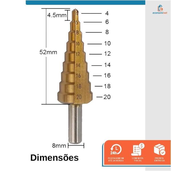 Imagem de Kit 3 Broca Escalonada Hss Metal 4-12 4-20 4-32Mm - Starfer