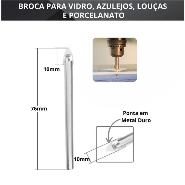 Imagem de Kit 3 Brocas Para Furar Vidro 10mm Porcelanato Cerâmica