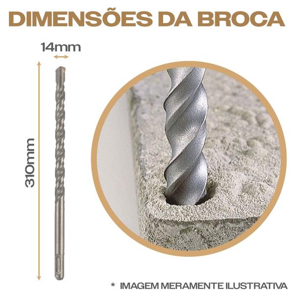 Imagem de Kit 3 Brocas SDS 14x310mm Metal Duro Martelete Profissional