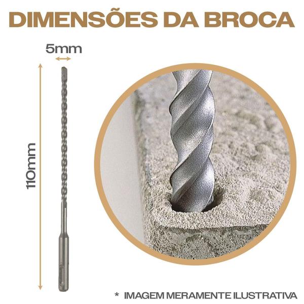 Imagem de Kit 3 Brocas Sds 5Mm X 110Mm Concreto Martelete Profissional