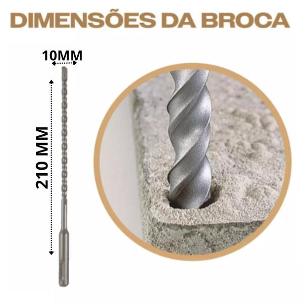 Imagem de Kit 3 Brocas Sds Plus 10mm X 210mm Metal Duro Para Concreto