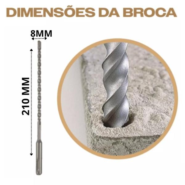 Imagem de Kit 3 Brocas Sds Plus 8mm X 210mm Metal Duro Para Concreto