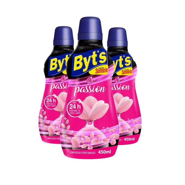 Kit 3 Byts Limpador Perfumado Passion 450ml 24h de perfume - Semorin Imagem de Kit 3 Byts Limpador Perfumado Passion 450ml 24h de perfume