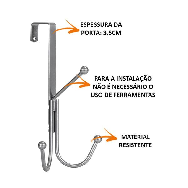 Imagem de Kit 3 Cabide Aço 3 Ganchos Encaixe Porta Pendurar Toalhas Roupas