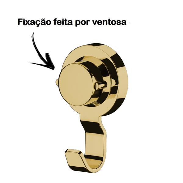 Imagem de Kit 3 Cabide Gancho Multiuso Com Ventosa Para Toalha Rosto Objetos Banheiro Dourado - Future