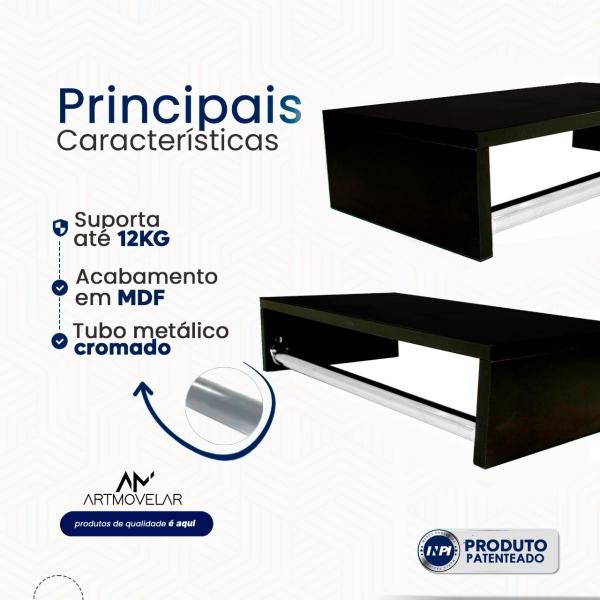 Imagem de KIT 3 CABIDEIRO PRATELEIRA ARTMOVELAR MDF COM FITA 12 X 25 X 100 Cor: PRETO