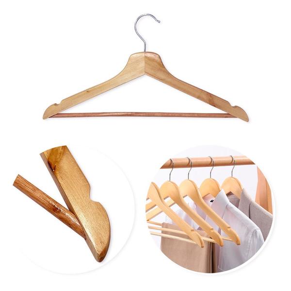 Kit 3 Cabides de Madeira Marfim Verniz Organização Guarda-Roupa Armário - Wincy Imagem de Kit 3 Cabides de Madeira Marfim Verniz Organização Guarda-Roupa Armário
