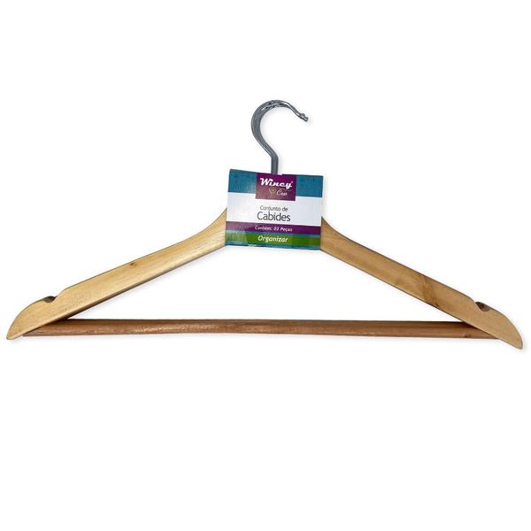 Kit 3 Cabides de Madeira Marfim Verniz Organização Guarda-Roupa Armário - Wincy Imagem de Kit 3 Cabides de Madeira Marfim Verniz Organização Guarda-Roupa Armário