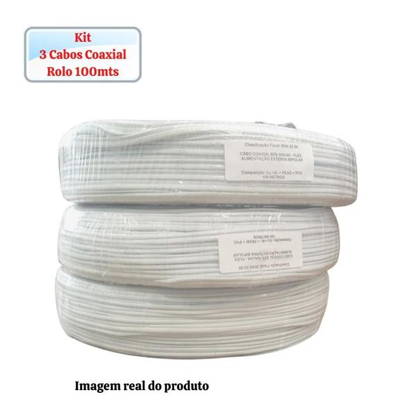 Imagem de Kit 3 Cabo Coaxial Para Cftv 4Mm 80% - Rolo 100M -3Un