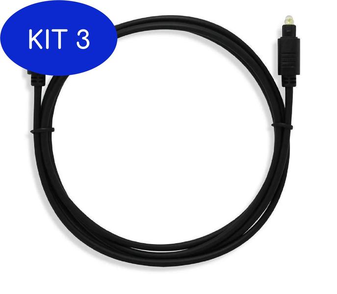 Imagem de Kit 3 Cabo Óptico Para Áudio Digital 3M Preto Xt-2081 Xtrad