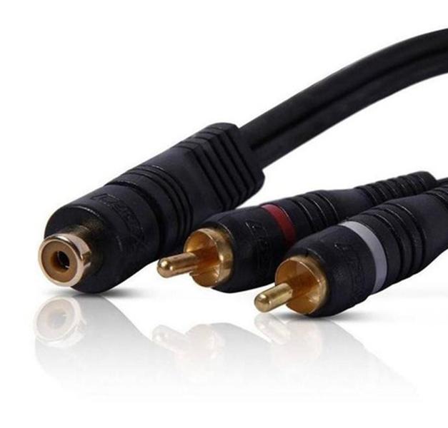 Imagem de Kit 3 Cabo Y Rca 2 Macho 1 Fêmea LR Áudio para Potência Amplificadores Cd Player Som Automotivo