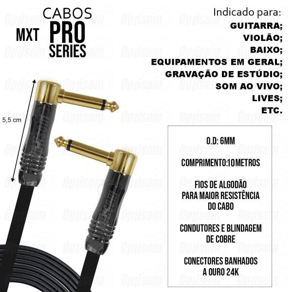 Imagem de Kit 3 Cabos De Guitarra Violão P10 Blindado 90 Graus Banhado A Ouro Mxt - 10m