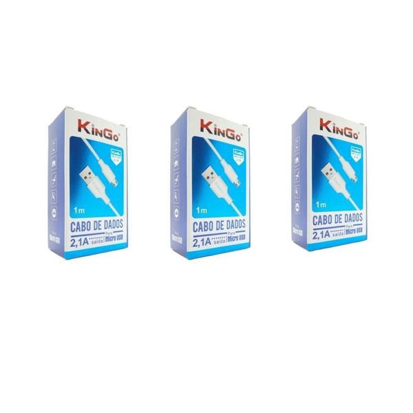 Kit 3 Cabos Usb V8 Branco Kingo 1M 2.1A Para Moto E6 Plus Imagem de Kit 3 Cabos Usb V8 Branco Kingo 1M 2.1A Para Moto E6 Plus