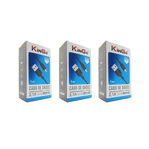 Imagem de Kit 3 Cabos Usb V8 Kingo Preto 1M 2.1A Para Galaxy A7 2018