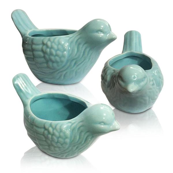 Imagem de Kit 3 Cachepot Mini Vaso Passarinho Decorativa Porcelana Enfeite Decoração - Interponte