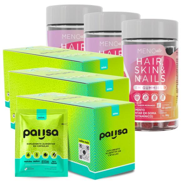 Kit 3 Cada Pausa + Gummie Hair & Nails: Controle E Bem-estar - Zolve Labs Imagem de Kit 3 Cada Pausa + Gummie Hair & Nails: Controle E Bem-estar