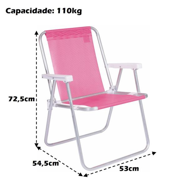 Imagem de Kit 3 Cadeira Alta Sannet Em Alumínio Para Praia Camping Piscina Jardim Rosa - Mor