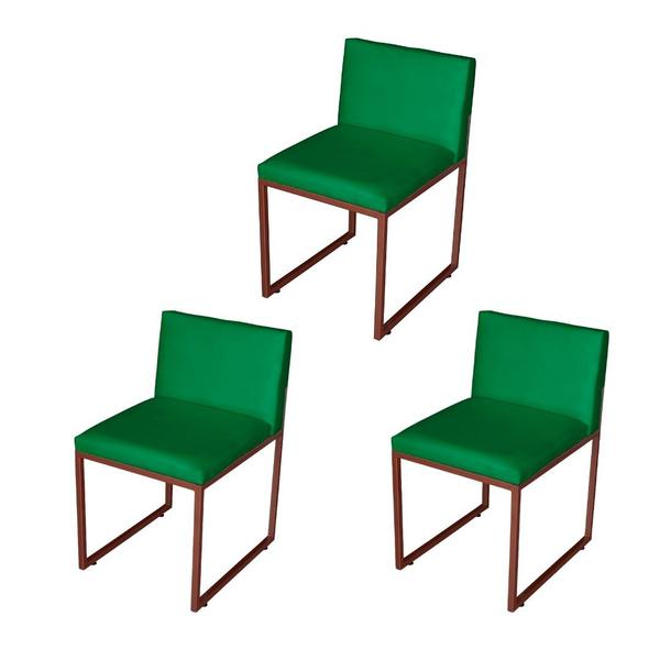 Imagem de Kit 3 Cadeira de Jantar Escritorio Industrial Vittar Ferro Bronze Suede Verde - Móveis Mafer