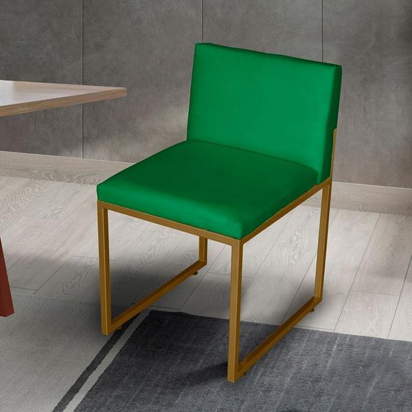 Imagem de Kit 3 Cadeira de Jantar Escritorio Industrial Vittar Ferro Dourado Suede Verde - Móveis Mafer