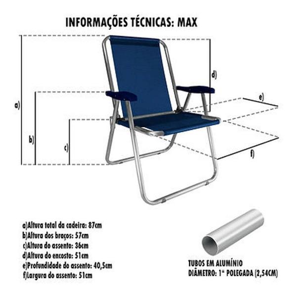 Imagem de Kit 3 Cadeira Max Alumínio Praia Piscina Camping Até 140 Kg Preto - Zaka